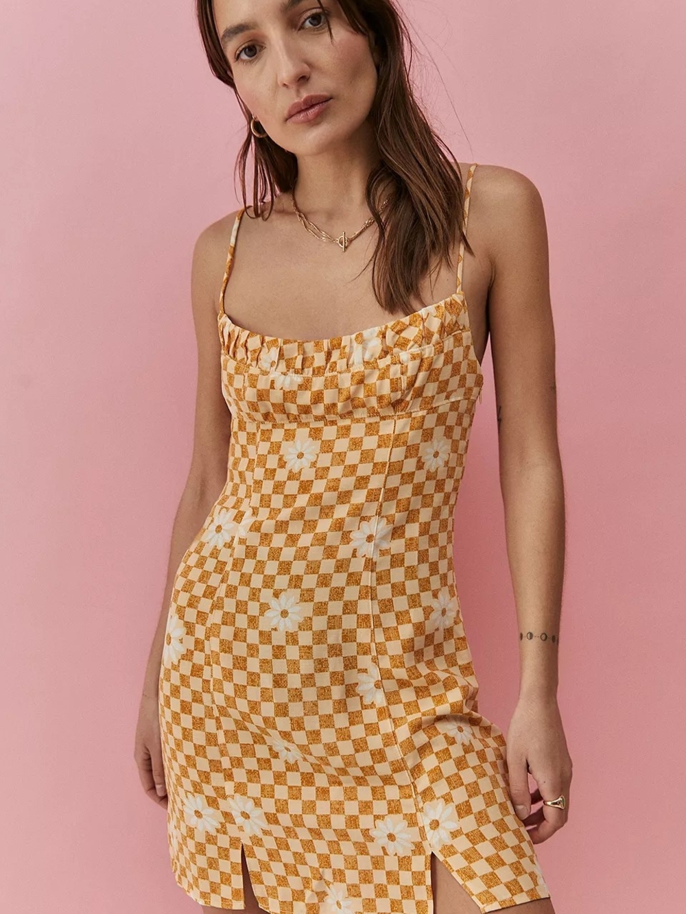 Urban Outfitters Lumi Daisy Check Print Mini Dress